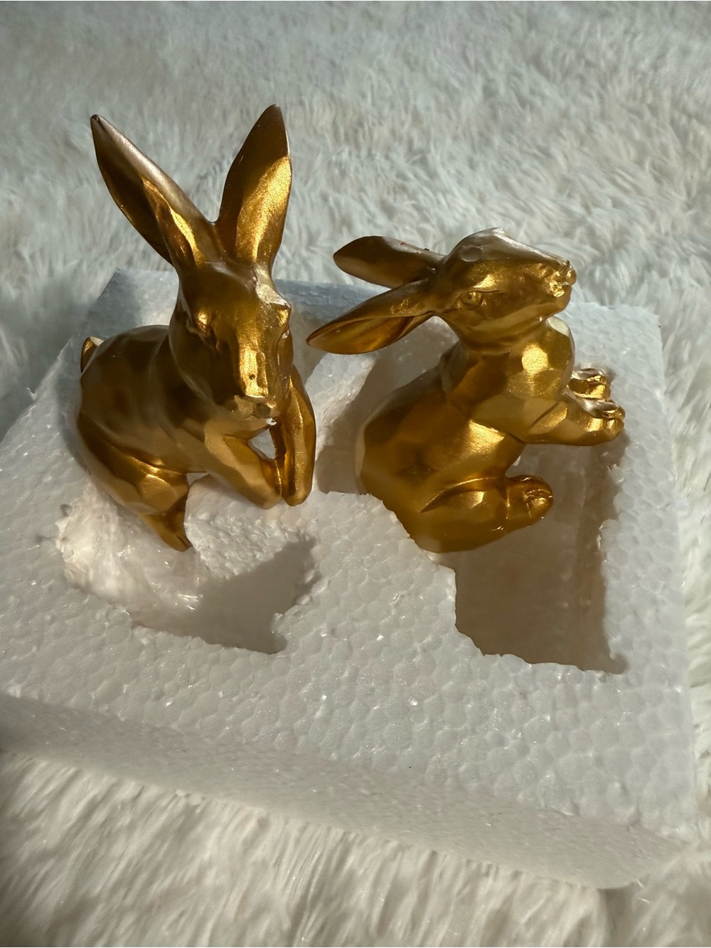 Gold Ceramic Rabbit Figurine Set 2pc Modern Bunny Statue Home Art Decor Gift - Picture 7 of 9